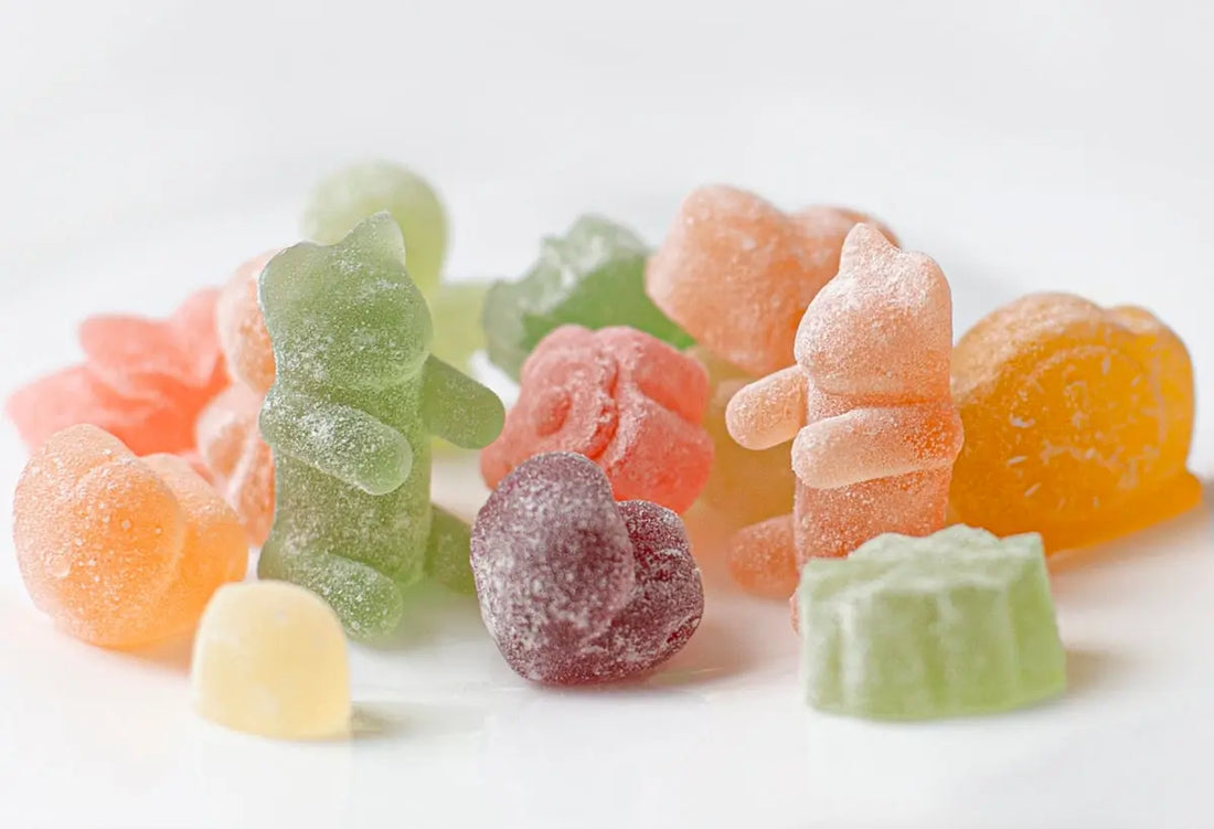 orange green and pink candies