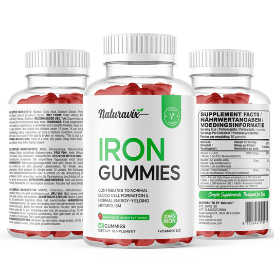 Naturavix™ Iron Gummies – 20mg Elemental Iron per Serving – Vegan – 60 Gummies Naturavix